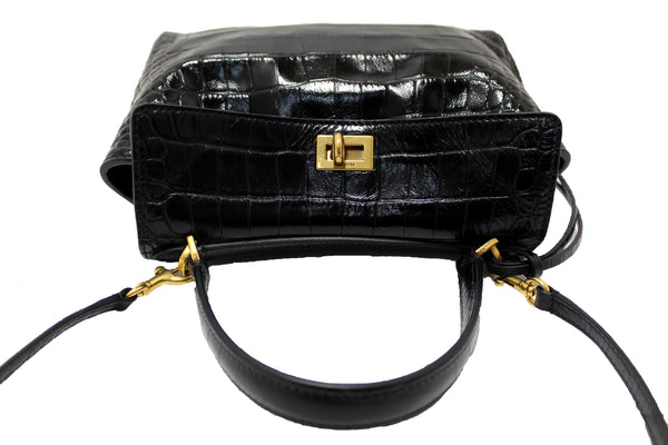 Paris Station Shop NEW Balenciaga Black Crocodile Embossed Leather Min | Italystation.com - Shop Now at italystation.com