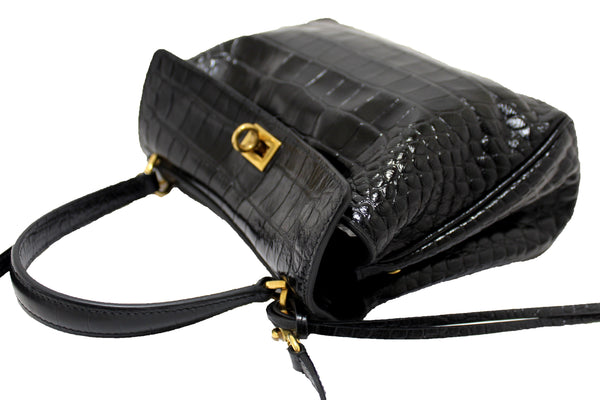 Paris Station Shop NEW Balenciaga Black Crocodile Embossed Leather Min | Italystation.com - Shop Now at italystation.com