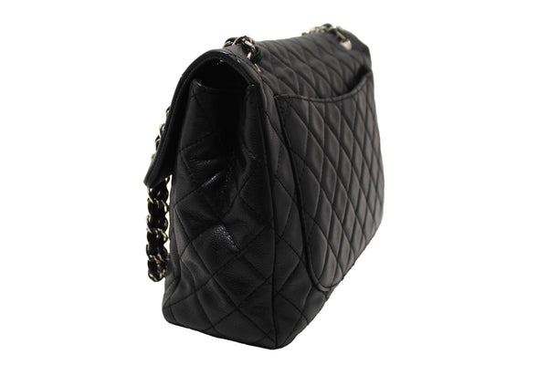 Chanel Black Quilted Washed Caviar Leather Classic Maxi Single Flap Shoulder Bag