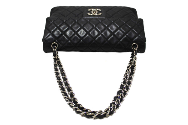 Chanel Black Quilted Washed Caviar Leather Classic Maxi Single Flap Shoulder Bag