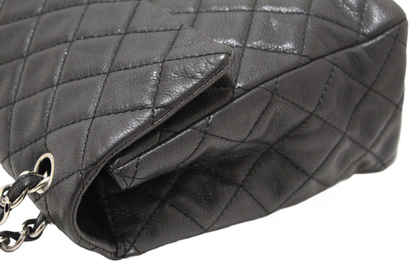 Chanel Black Quilted Washed Caviar Leather Classic Maxi Single Flap Shoulder Bag