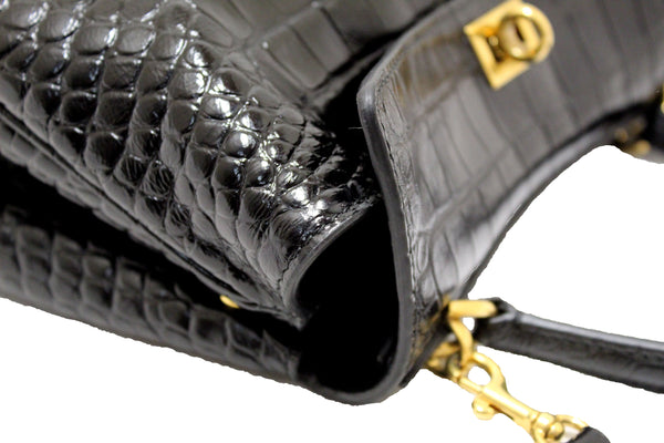 NEW Balenciaga Black Crocodile Embossed Leather Mini Rodeo Handbag