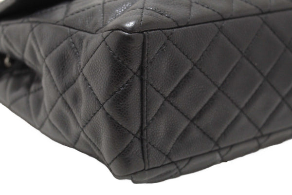 Chanel Black Quilted Washed Caviar Leather Classic Maxi Single Flap Shoulder Bag