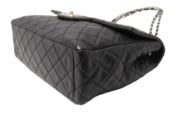 Chanel Black Quilted Washed Caviar Leather Classic Maxi Single Flap Shoulder Bag