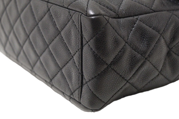Chanel Black Quilted Washed Caviar Leather Classic Maxi Single Flap Shoulder Bag