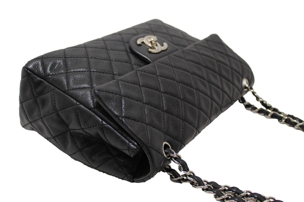 Chanel Black Quilted Washed Caviar Leather Classic Maxi Single Flap Shoulder Bag