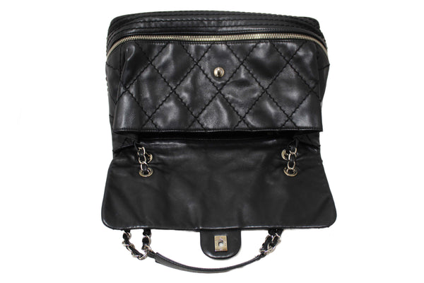 Chanel Black Quilted Calfskin Leather Expandable Ligne Flap Bag