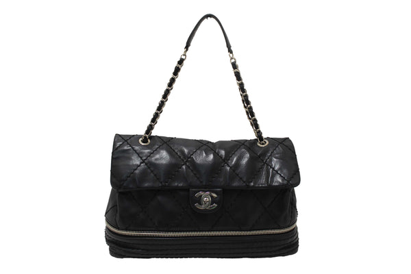 Chanel Black Quilted Calfskin Leather Expandable Ligne Flap Bag