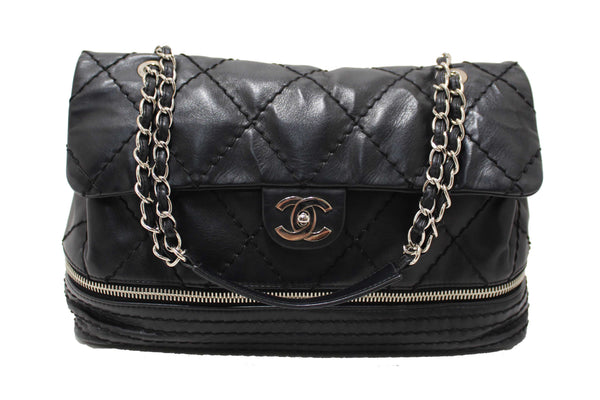 Chanel Black Quilted Calfskin Leather Expandable Ligne Flap Bag