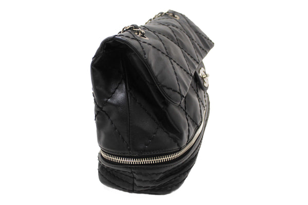 Chanel Black Quilted Calfskin Leather Expandable Ligne Flap Bag