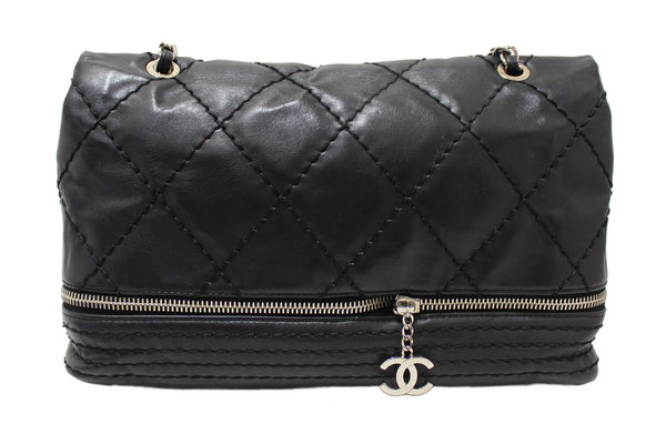 Chanel Black Quilted Calfskin Leather Expandable Ligne Flap Bag