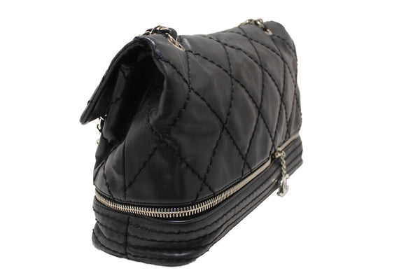 Chanel Black Quilted Calfskin Leather Expandable Ligne Flap Bag