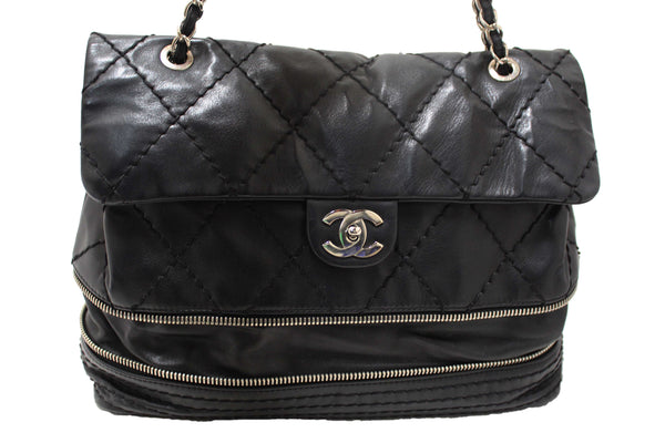 Chanel Black Quilted Calfskin Leather Expandable Ligne Flap Bag