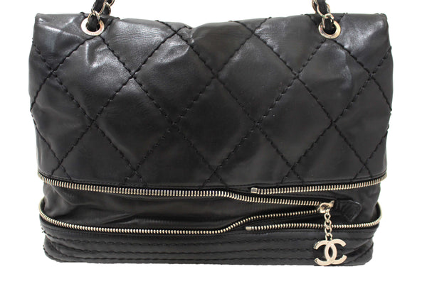 Chanel Black Quilted Calfskin Leather Expandable Ligne Flap Bag