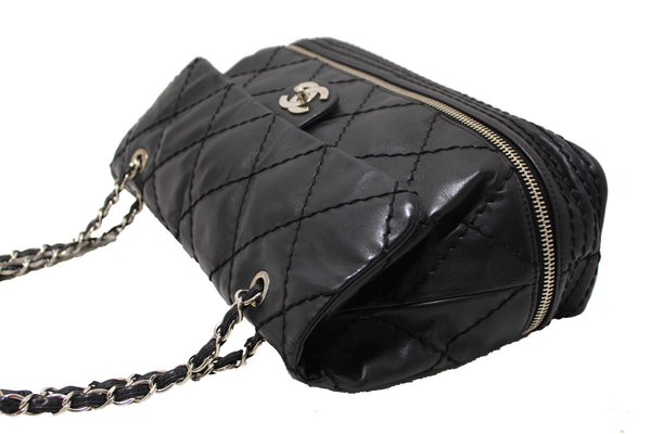 Chanel Black Quilted Calfskin Leather Expandable Ligne Flap Bag