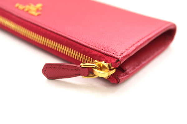 Authentic Prada Pink Saffiano Leather Zipper Wallet