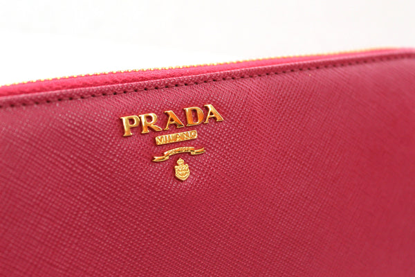 Authentic Prada Pink Saffiano Leather Zipper Wallet