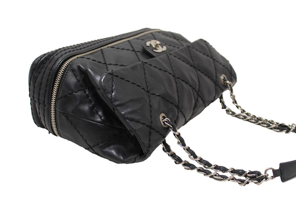 Chanel Black Quilted Calfskin Leather Expandable Ligne Flap Bag