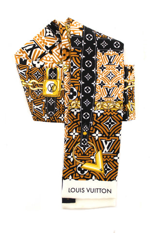 Louis Vuitton Silk Caramel Monogram Crafty Confidential Twilly Bandeau Scarf