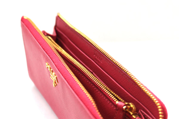 Authentic Prada Pink Saffiano Leather Zipper Wallet