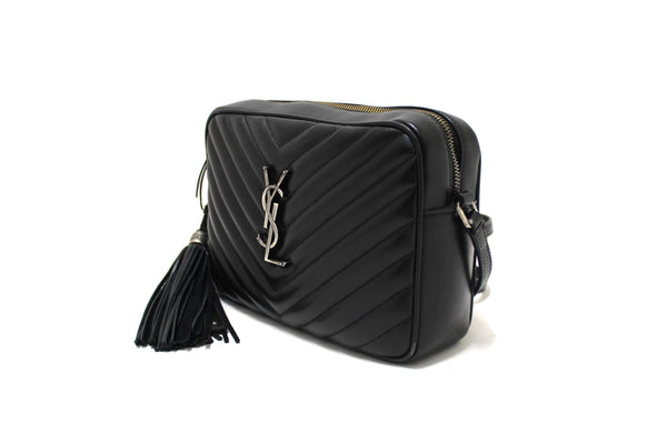 YSL Saint Laurent Black Quilted Calfskin Leather Lou Camera Messenger Bag