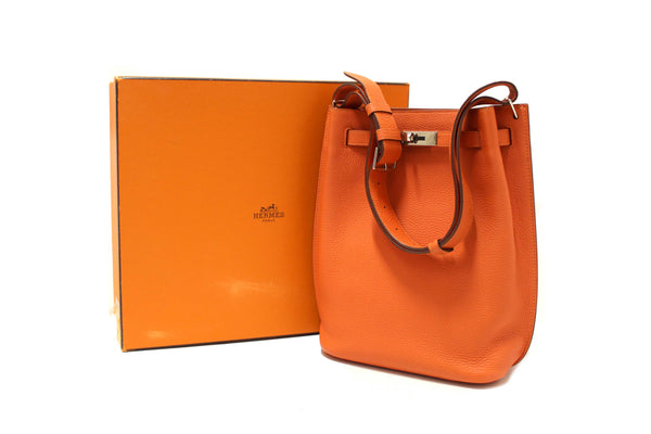 Hermes Orange Togo Leather Palladium Plated So Kelly 22 Bag