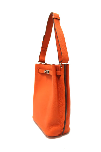 Hermes Orange Togo Leather Palladium Plated So Kelly 22 Bag