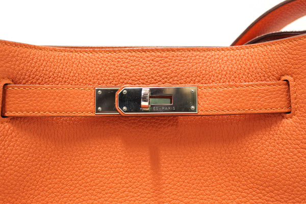 Hermes Orange Togo Leather Palladium Plated So Kelly 22 Bag