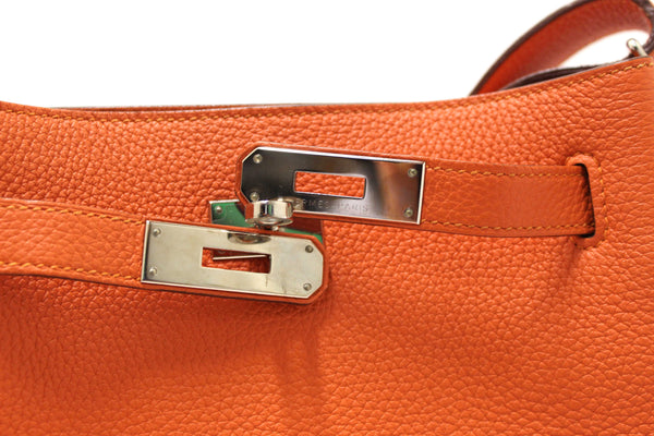 Hermes Orange Togo Leather Palladium Plated So Kelly 22 Bag