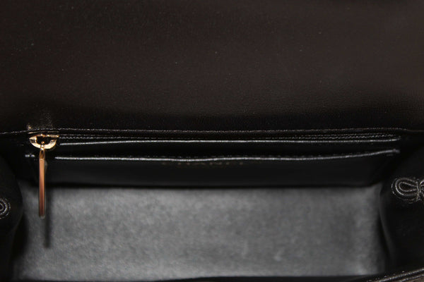 Chanel Black Quilted Lambskin Leather Classic Mini Rectangular Crystal Top Handle Flap Bag
