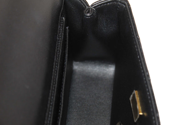 Chanel Black Quilted Lambskin Leather Classic Mini Rectangular Crystal Top Handle Flap Bag
