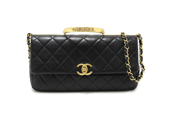 Chanel Black Calfskin Leather Large Flap Bag with Handle