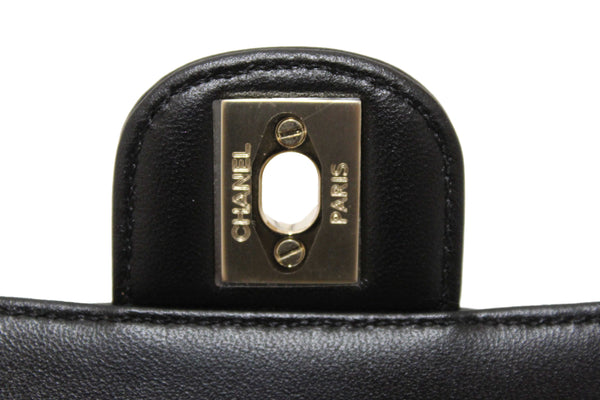 Chanel Black Quilted Lambskin Leather Classic Mini Rectangular Crystal Top Handle Flap Bag