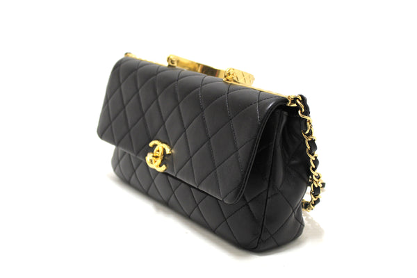 Chanel Black Calfskin Leather Large Flap Bag with Handle