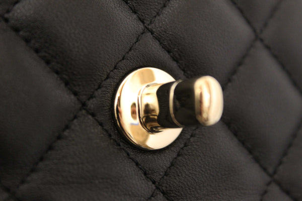 Chanel Black Quilted Lambskin Leather Classic Mini Rectangular Crystal Top Handle Flap Bag