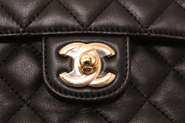Chanel Black Quilted Lambskin Leather Classic Mini Rectangular Crystal Top Handle Flap Bag