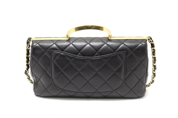 Chanel Black Calfskin Leather Large Flap Bag with Handle