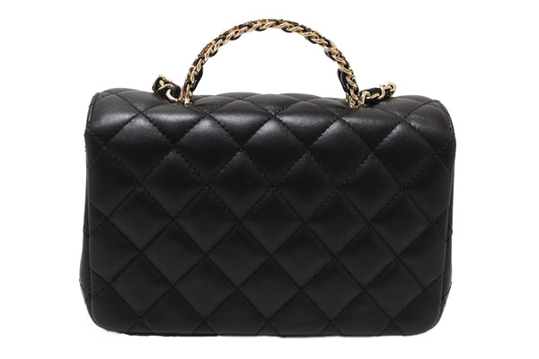Chanel Black Quilted Lambskin Leather Classic Mini Rectangular Crystal Top Handle Flap Bag