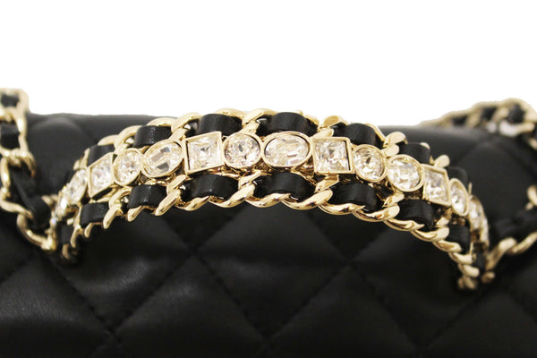 Chanel Black Quilted Lambskin Leather Classic Mini Rectangular Crystal Top Handle Flap Bag