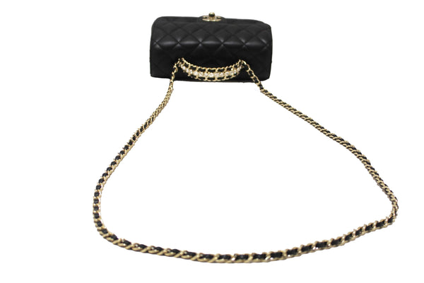 Chanel Black Quilted Lambskin Leather Classic Mini Rectangular Crystal Top Handle Flap Bag