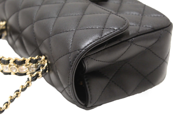 Chanel Black Quilted Lambskin Leather Classic Mini Rectangular Crystal Top Handle Flap Bag