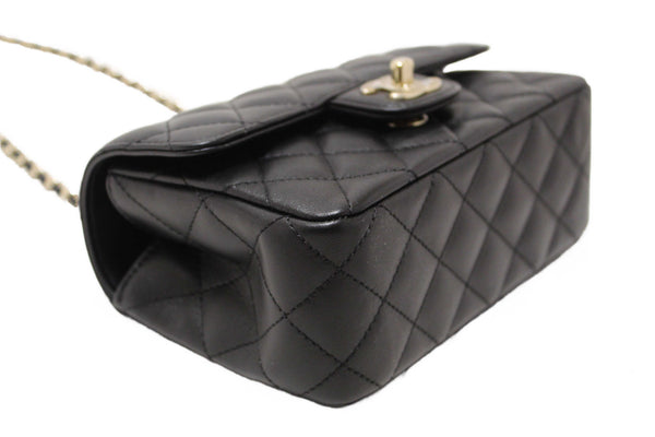 Chanel Black Quilted Lambskin Leather Classic Mini Rectangular Crystal Top Handle Flap Bag