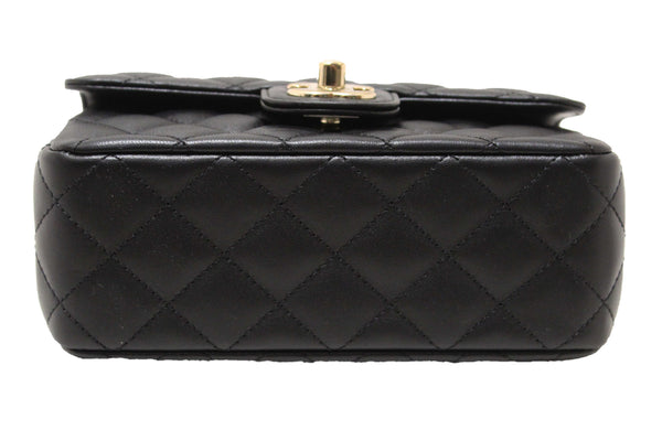 Chanel Black Quilted Lambskin Leather Classic Mini Rectangular Crystal Top Handle Flap Bag