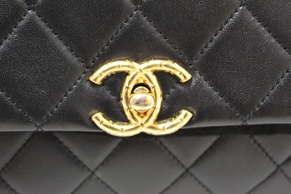 Chanel Black Calfskin Leather Large Flap Bag with Handle