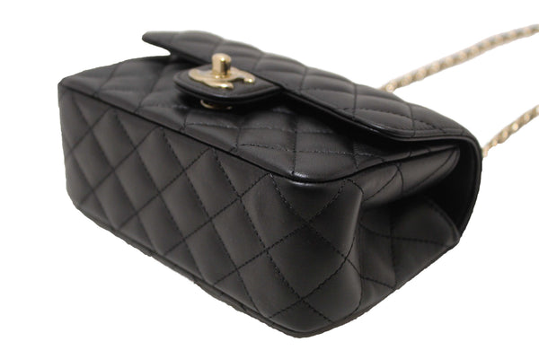 Chanel Black Quilted Lambskin Leather Classic Mini Rectangular Crystal Top Handle Flap Bag