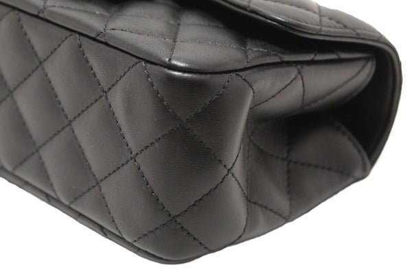 Chanel Black Quilted Lambskin Leather Classic Mini Rectangular Crystal Top Handle Flap Bag