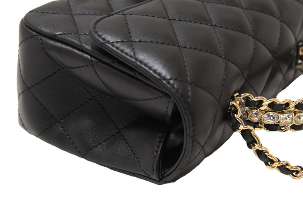 Chanel Black Quilted Lambskin Leather Classic Mini Rectangular Crystal Top Handle Flap Bag