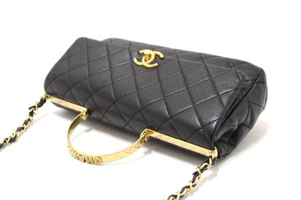 Chanel Black Calfskin Leather Large Flap Bag with Handle