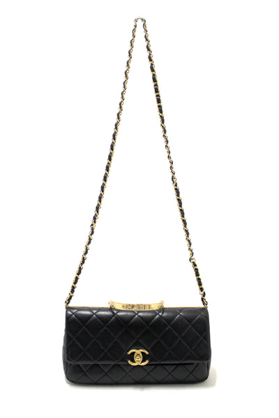 Chanel Black Calfskin Leather Large Flap Bag with Handle