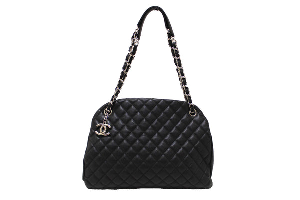 Chanel Black Quilted Caviar Leather Large Just Mademoiselle Bowling Bag